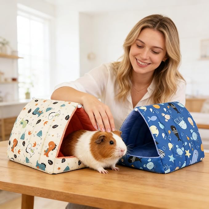 2 Pcs Guinea Pig Hideout, Guinea Pig Bed Tunnel Washable Small Animal House Cage Accessories for Mouse Chinchillas Hamsters Hedgehogs Ferrets Bearded Dragons and Rats Other Small Animals