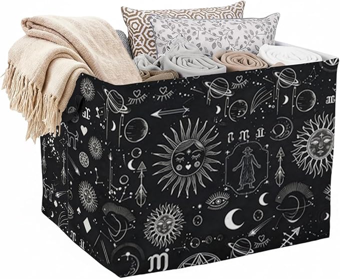 56L Celestial Astrology Laundry Basket Clothes Hamper with Handles,Foldable Blanket Storage Large Laundry Hamper with Waterproof PE,Toy Storage Bin Organizer,Cube Clothes Organizer,Home Decor