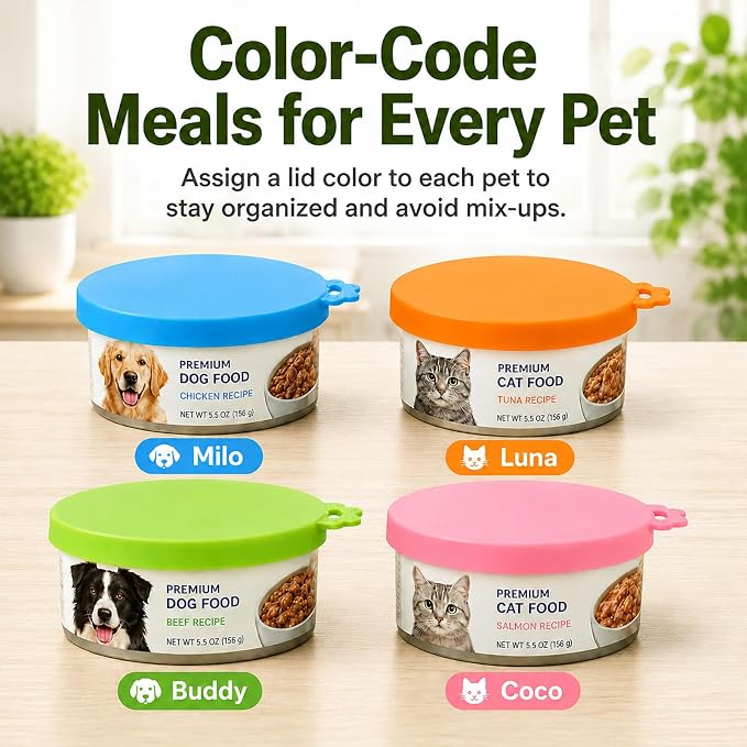 Lydia’s Deal Pet Food Can Covers 2-Pack, Universal Size – One Lid Fits 3 Pet Food Can Sizes (3oz/5.5oz/12oz), Airtight Silicone Lids, BPA-Free & Dishwasher-Safe for Dog & Cat Food Cans (Pink+Green)