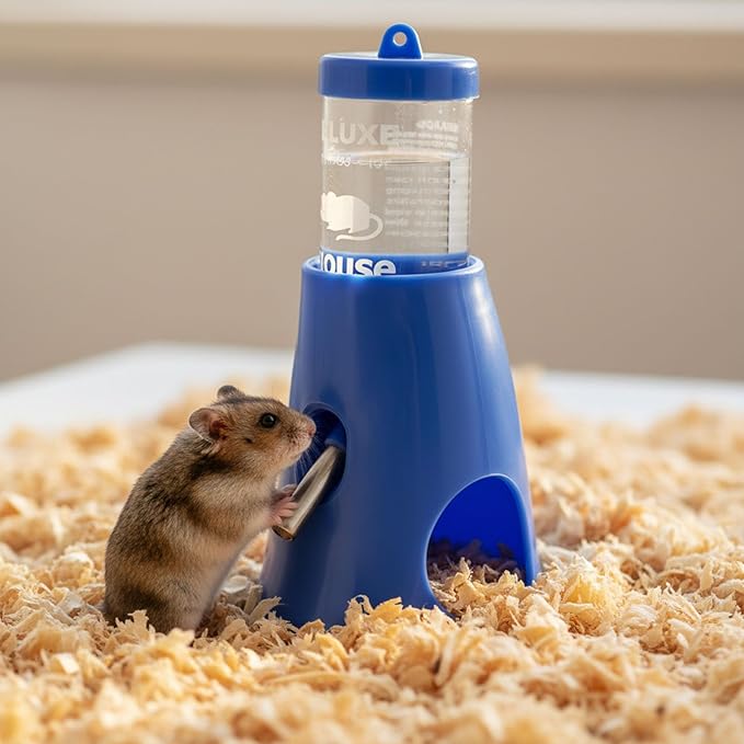 Hypeety Hamster Water Bottle with Base Hamster Automatic Water Dispenser Cage Accessories for Dwarf Hamster Mouse Rat Hedgehog Guinea Pig 80ML (Blue, 80ml)