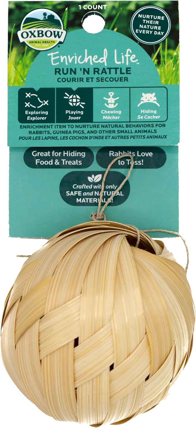 Oxbow Enriched Life Run 'N Rattle, Natural Wood Chew Toy for Rabbits, Guinea Pigs, and Hamsters, Promotes Dental Health and Foraging, Safe Enrichment Accessory, Small Pet Treating Toy