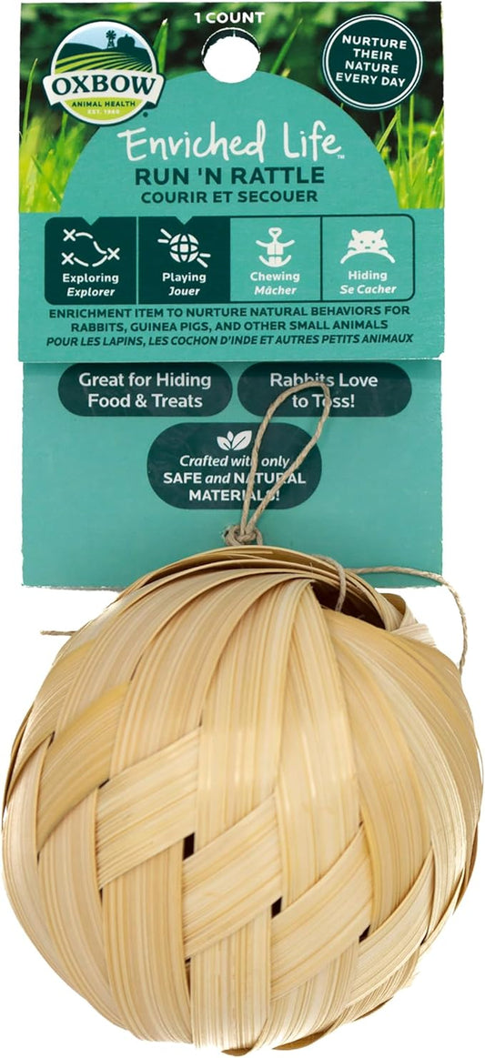 Oxbow Enriched Life Run 'N Rattle, Natural Wood Chew Toy for Rabbits, Guinea Pigs, and Hamsters, Promotes Dental Health and Foraging, Safe Enrichment Accessory, Small Pet Treating Toy