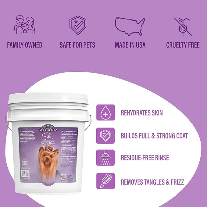 Bio-Groom Silk Creme Rinse Dog Conditioner - Conditioner for Dogs, Puppy Conditioner, Dog Conditioner Detangler, Dog Hair Conditioner - 5 Gallons