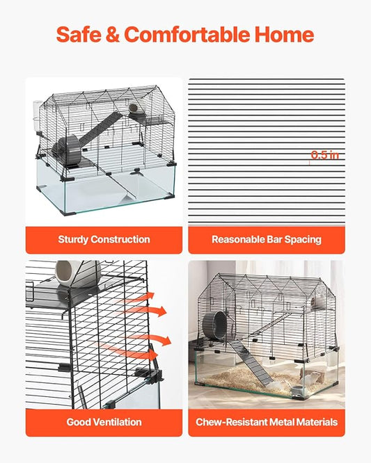 VEVOR Hamster Cage, 360° Viewing Transparent Hamster Habitats, Small Animal Cage, 22.8 x 15 x 21.3 in, Ventilated Pet Mouse Cages with Water Bottle, Portable Hamster House for Rats, Guinea Pigs