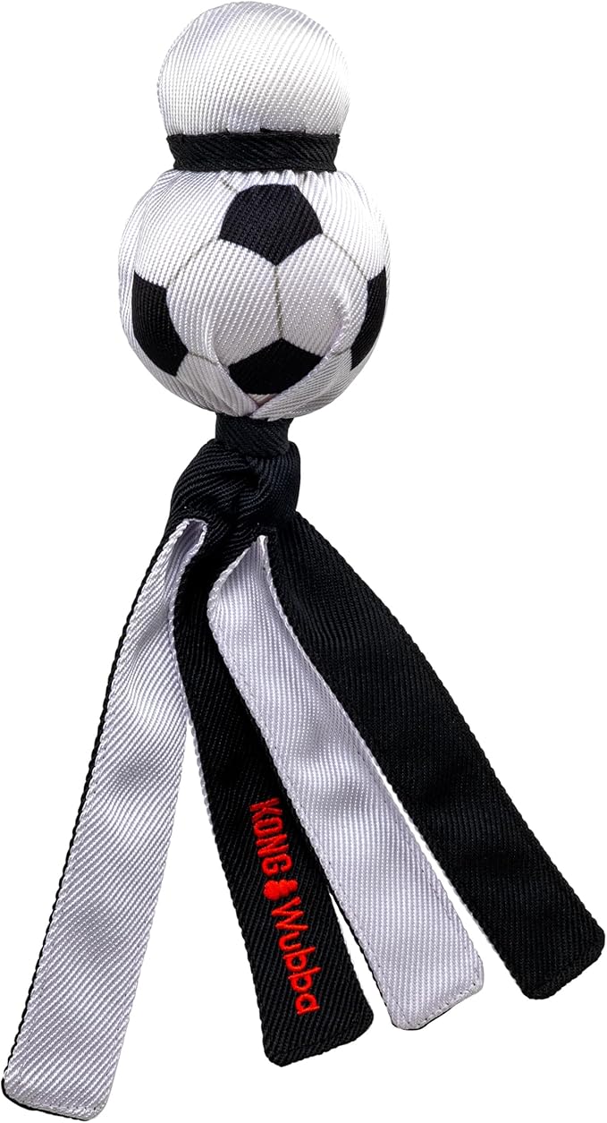 KONG Wubba Sport Dog Toy – Reinforced Tug & Toss Toy with Squeaker and Floppy Tails for Fetch & Interactive Play (Soccer, Large)