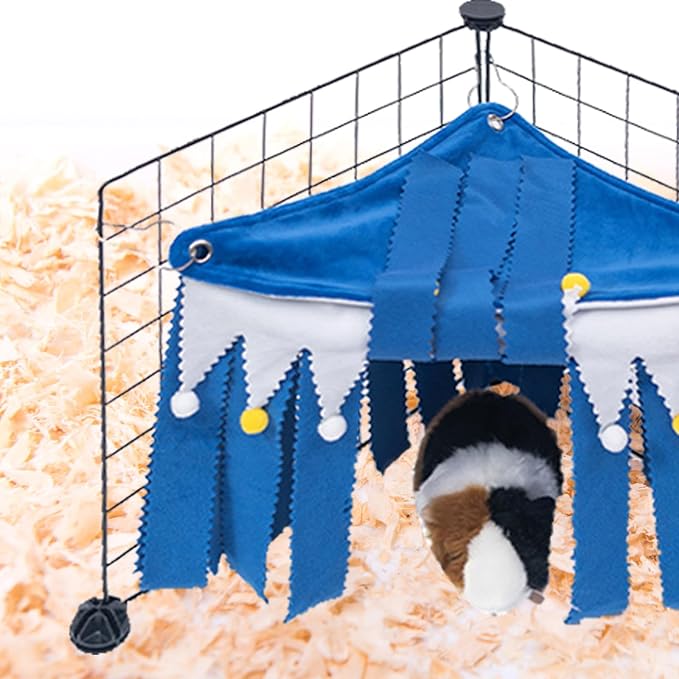 ibasenice Small Pet Hideaway Tent with Hammock, Three-Sided Corner Hamster Hideout House for Guinea Pigs and Squirrels, Blue Cozy Shelter for Small Animals Cage