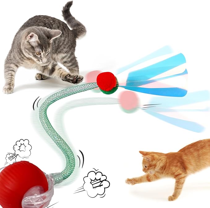 5pcs Interactive Cat Toys Ball Tail Accessories, 11.81 Inch Interactive Moving Dog Toys Replacement String, Rolling Pet Toy, Rope Parts for Bored Indoor Cats Pet Motion Activated