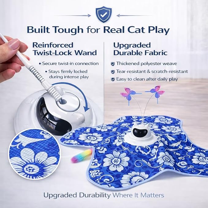 Interactive Cat Toy for Indoor Cats, Rechargeable 3-in-1 Hide and Seek Cat Toy with Spinning Butterfly & Plush Tail, Ultra-Quiet Touch Activated Self Play Cat Exercise Toy for Adult Kittens (Teal) | Touch Activated, Spinning Butterfly, Plush Tail, Ultr...