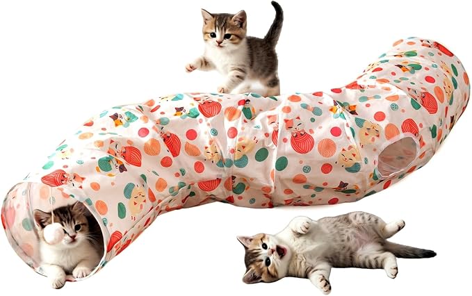 Cat Tunnel with Cat Toy Ball, Collapsible S Shape Cat Tunnel, Cat Tunnels for Indoor Cats, Foldable Cat Tunnel Cat Tube Toys for Bunny, Guinea Pig, Ferrets, Puppy