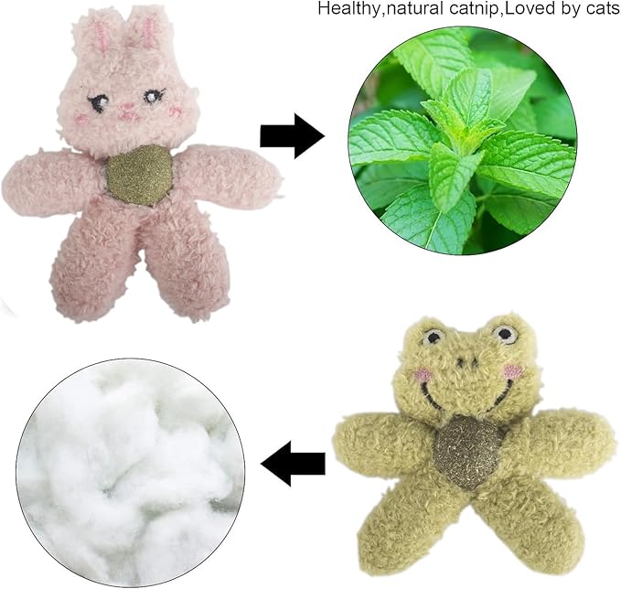 Cat Toys with Catnip Kitten Chew Bite Supplies Boredom Relief Fluffy Kitty Teeth Cleaning Chewing Cat Lovers Interactive Plush Gift (Panda&Panda)