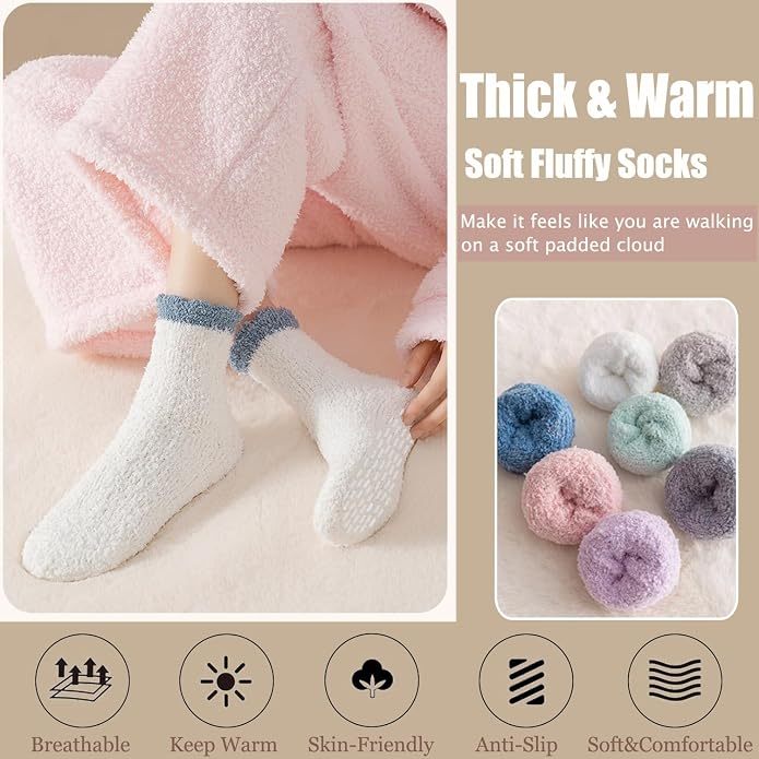 Ginmewrae Women Fuzzy Socks Cozy Soft Fluffy Cute Animal Slipper Socks Sleeping Warm Socks Christmas Gift for Girls
