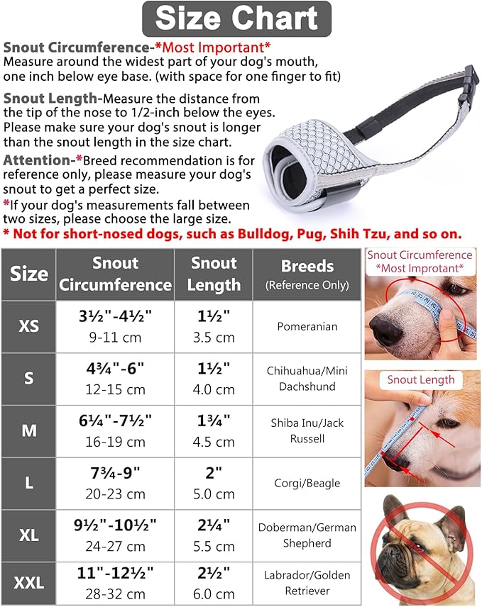 LUCKYPAW Dog Muzzle Anti Biting Barking and Chewing with Comfortable Mesh Soft Fabric and Adjustable Strap, Suitable for Small, Medium and Large Dogs