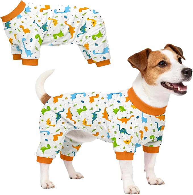 Dog Pajamas for Small Medium Dogs Recovery Suit Dog Pjs Dog Onesie Cute Soft Breathable Puppy Pajamas Pet Spring Summer Stretchy Pjs for Boy Girl - Orange Dinosaurs