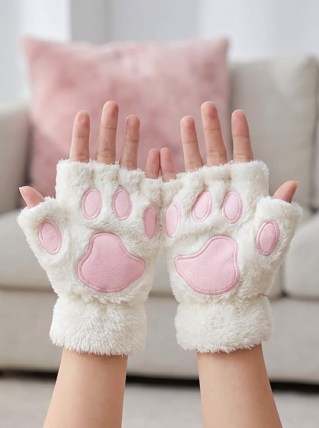 OTPEH Cat Paws Gloves Fingerless Bear Furry Paw Cute Hand Gear Cosplay Costume Accessories
