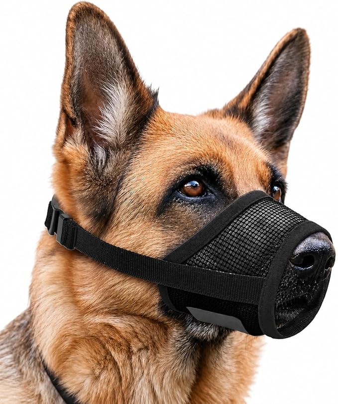 Dog Muzzle, Soft Air Mesh Muzzles for Extra Large Dogs, Breathable Dog Mussels for Scavenging Biting Licking & Barking, Adjustable Mouth Guard for Grooming, Allows Panting and Drinking (Black,XL)