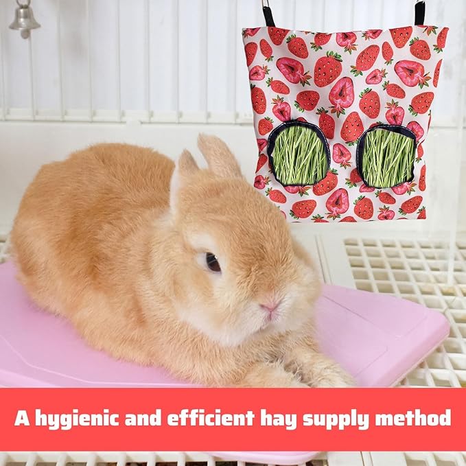 Rabbit Hay Feeder,2 PCS Guinea Hay Feeder Hay Feeder Rabbit,Hanging Hay Bags with Storage Pouch,Rabbit Hay Rack,for Guinea Pigs, Bunnies, Chinchillas, and Hamsters