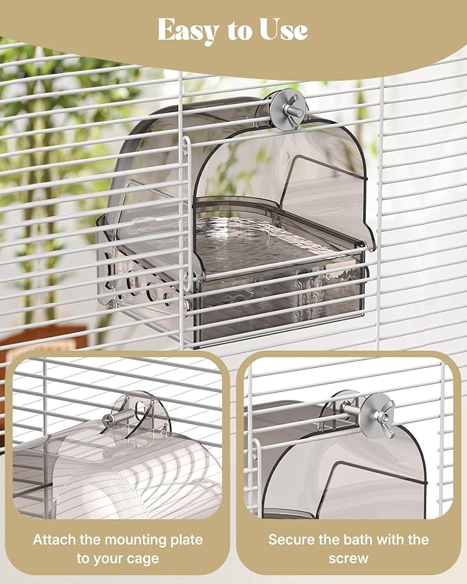 Pawfly Bird Bath for Cage, Parakeet Bath, Parakeet Bird Bath, Bird Cage Bath for Feeding & Resting, Acrylic Bathtub Box for Parrot, Cockatiel, Budgie, Canary Lovebird & Finch