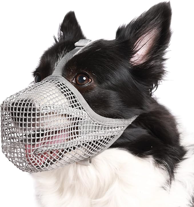 Crazy Felix Dog Muzzle, Soft Mesh Muzzle for Small Medium Large Dogs Labrador German Shepherd, Breathable Adjustable Mouth Guard for Biting Chewing Scavenging, Allows Panting and Drinking(Grey, XS+)