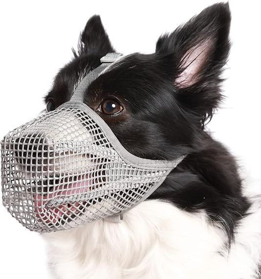 Crazy Felix Dog Muzzle, Soft Mesh Muzzle for Small Medium Large Dogs Labrador German Shepherd, Breathable Adjustable Mouth Guard for Biting Chewing Scavenging, Allows Panting and Drinking(Grey, XS+)