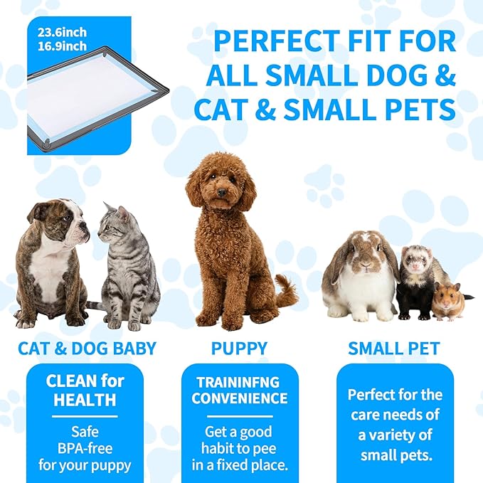 Dog Pee Pad Holder with 4 Magnetic Corner Clips, Small 17.5x23.5 Inch Silicone Non-Slip Base Puppy Potty Training Tray, Leak-Proof Raised Edge for Home Indoor Floor Wall Protection