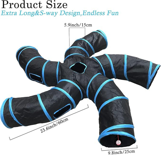 Cat Tunnel,5 Way Large Collapsible Tunnels Tube Upgrade with 6 Peek Hole,S-Shaped Maze House Play Toy Interactive Cat Toy for Cat Kitten Kitty Rabbit