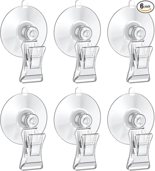 Pawfly 6 Pcs Aquarium Suction Cups with Clips, Aquarium Suction Cup Clips, Clear Plastic Fish Feeding Tool, Plant Leaf Seaweed Clips, Veggie Feed Holder, Underwater Fish Feeder, Fish Tank Accessories