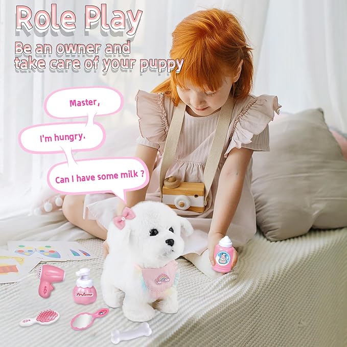 Jimate Puppy Toys for Kids, Toy Dogs that Walk and Bark, Walking Dog Toy for Kids with Leash, Interactive Stuffed Puppy with Remote Control, for Girls and Boys Aged 3-7 Year Old