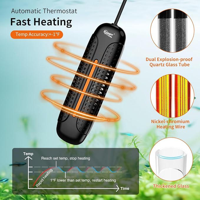 hygger Aquarium Heater 800W Fish Tank Heater with LED Controller, Multiple Safety Protections, Anti-Cooking Fish Alarm, Auto Stop Heating Protection, for 80-220 Gallon Freshwater Saltwater Tank