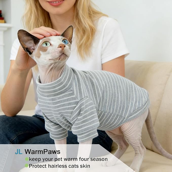 Sphynx Cat Sweater Hairless Cat Clothes Sweater Shirt Soft Warm Long Sleeves Pullover Pet Clothes Pajamas Dog Cloth for Small Dogs Jumpsuit Pet Sweaters (G&W Striped, Small)