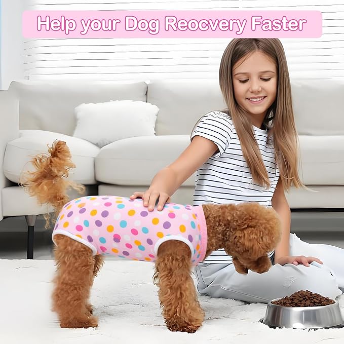 Coppthinktu Recovery Suit for Dogs After Surgery, Dog Onesie Surgery Recovery Suit for Female Spay, Soft Surgical Pajamas Bodysuits for Puppy to Prevent Licking Dog Cone Alternative Dots L