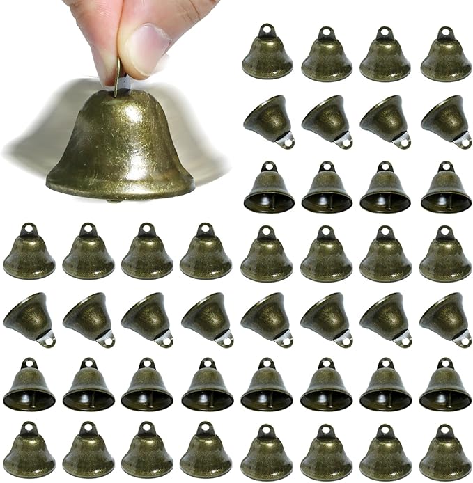40 Pcs Craft Bells, 1.7" X 1.5" Small Brass Vintage Bells for Christmas Decoration, Wind Chimes Housebreaking Making Dog Potty Training Doorbell Wedding Decor DIY Crafts