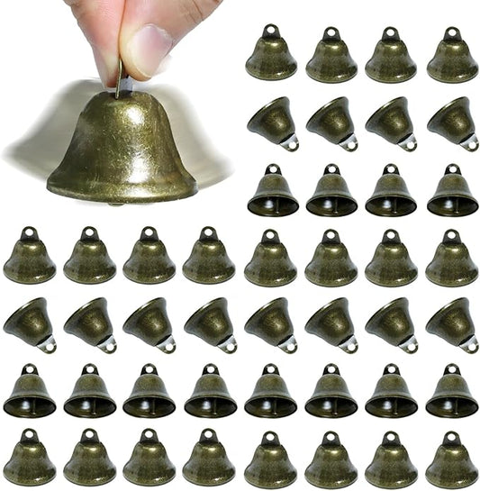 40 Pcs Craft Bells, 1.7" X 1.5" Small Brass Vintage Bells for Christmas Decoration, Wind Chimes Housebreaking Making Dog Potty Training Doorbell Wedding Decor DIY Crafts