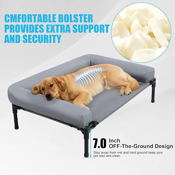 34'' Cooling Elevated Dog Bed with Pillow,Outdoor Indoor Raised Dogs Bed with Four Ice Pack, Breathable Dog Cot Beds with Teslin Small Medium Size Dogs,Outdoor Pet Hammock Bed, Outside Pet Beds(Small)