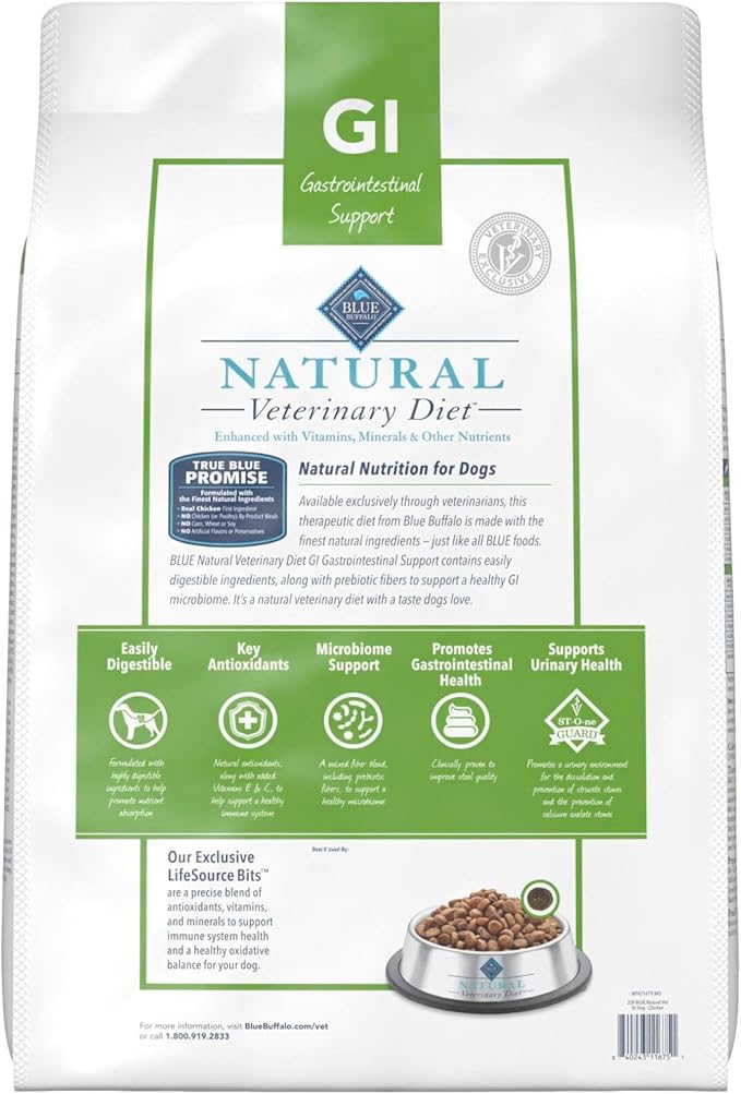 Blue Buffalo Natural Veterinary Diet GI Gastrointestinal Support Dry Dog Food, Veterinarian's Prescription Required, Chicken, 22-lb Bag
