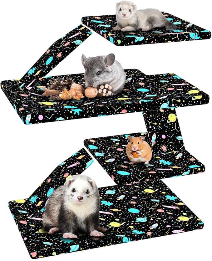 YKD Ferret Cage Liners for Ferret Nation & Critter Nation Cages, Waterproof Chinchilla Cage Accessories, Washable Bedding, for Ferrets, Chinchillas, Rats (Black, Double Unit Set)
