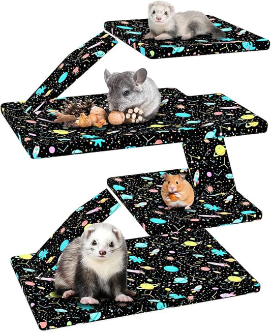 YKD Ferret Cage Liners for Ferret Nation & Critter Nation Cages, Waterproof Chinchilla Cage Accessories, Washable Bedding, for Ferrets, Chinchillas, Rats (Black, Double Unit Set)