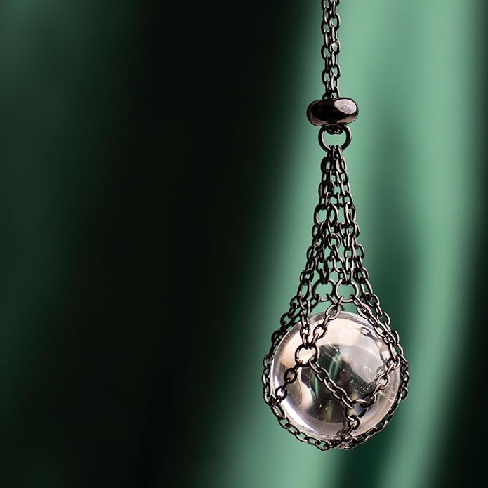 22Inch Stainless Steel Interchangeable Crystal Holder Necklace Chained GemStones Cage Necklace Trendy Pendant Necklace for Women Men Necklace Holder for Healing Crystal