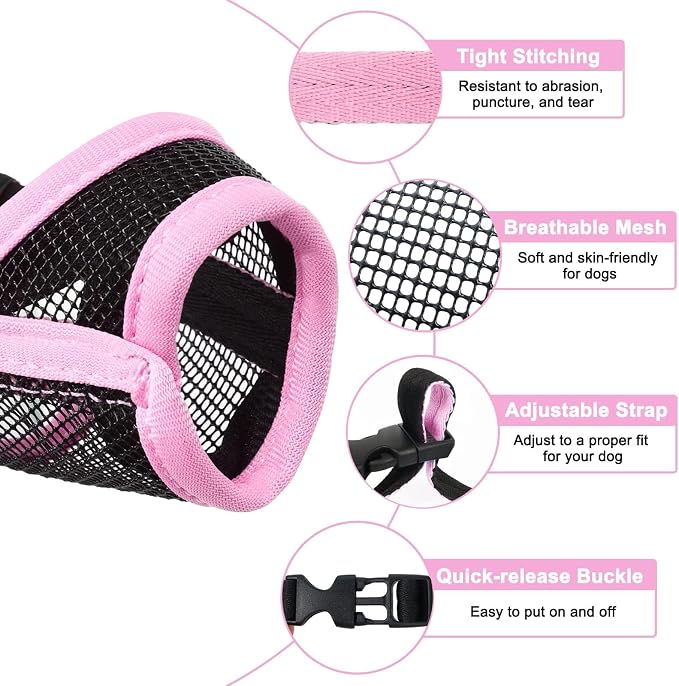 LUCKYPAW Dog Muzzle, Mesh Muzzle for Small Medium Dogs, Soft Mouth Cover to Prevent Biting Chewing, Drinkable Breathable Adjustable Puppy Mouth Guard(XS, Pink)