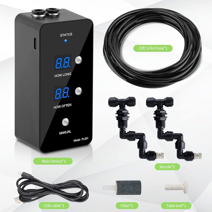 moistenland Reptile Humidifier, Misting System for Terrariums, Automatic with Adjustable Spray Nozzles, Black