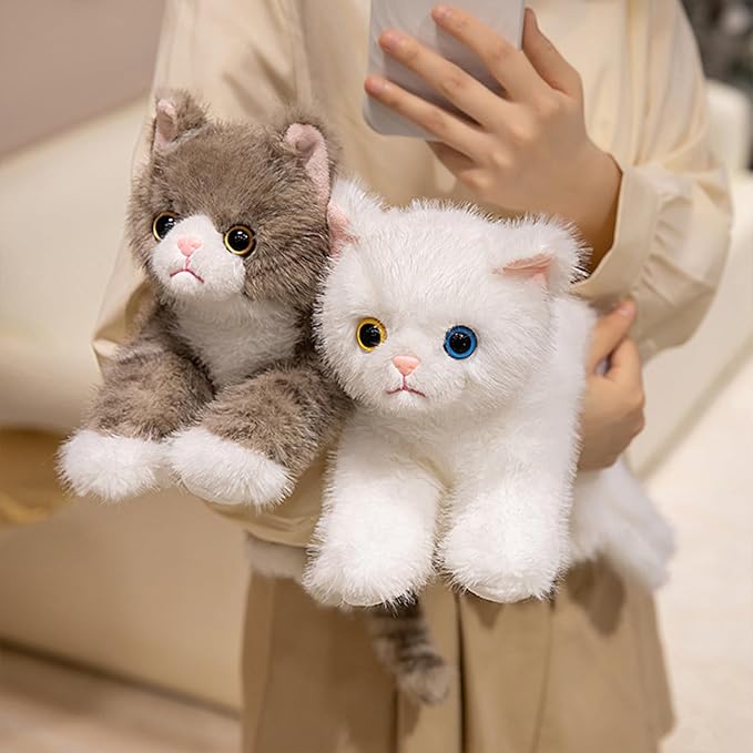 PEACH CAT Cat Stuffed Animal 12" Realistic Kitten Plushies Soft Plush Toys Gifts for Kids White