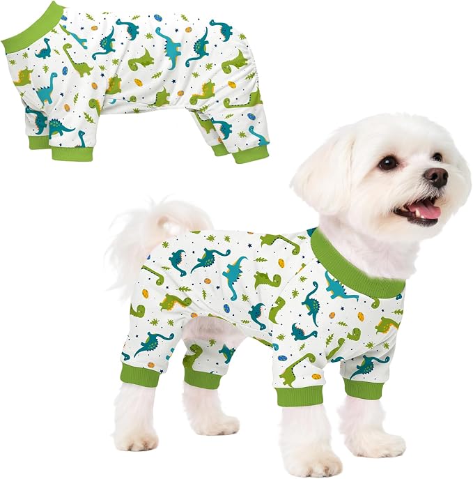Dog Pajamas for Small Medium Dogs Recovery Suit Dog Pjs Dog Onesie Cute Soft Breathable Puppy Pajamas Pet Spring Summer Stretchy Pjs for Boy Girl - Green Dinosaurs