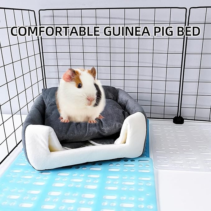Guinea Pig Bed,Fleece Bunny Hideout House,Warm Rabbit Sleeping Bed with Pee Pad,Winter Large Hiding Hut for Hamster Ferret Rat Chinchilla Hedgehogs,Grey