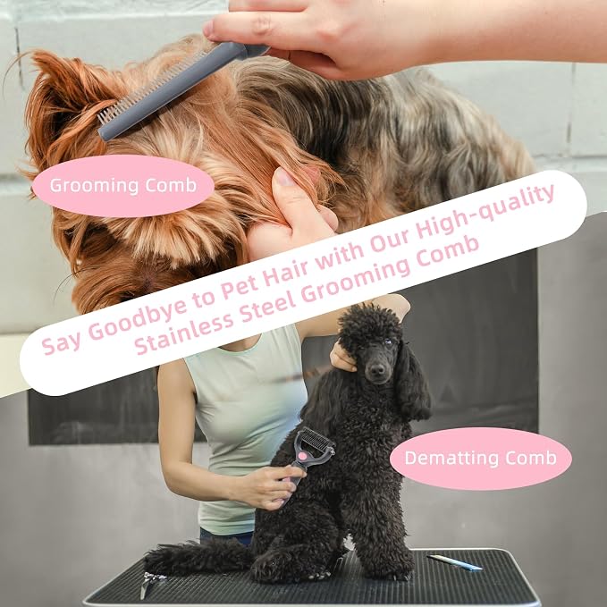 Wisedog Dog Grooming Kit, Upgraded Pink, 7PCS | Cat Nail Clipper with Nail File, Dematting Comb for Dogs, Flea Comb, Bath Brush, Hair Removal Mitts