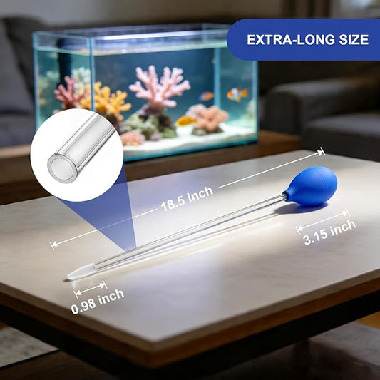 2 Pcs 18.5" Long Coral Food Feeder Pipette – Aquarium Cleaning Tools & Spot Feeding Tube for Fish Tank Marine Reef, Long Syringe for Aquatic Plant Spider Snake Lizard Axolotl Accessories (2)