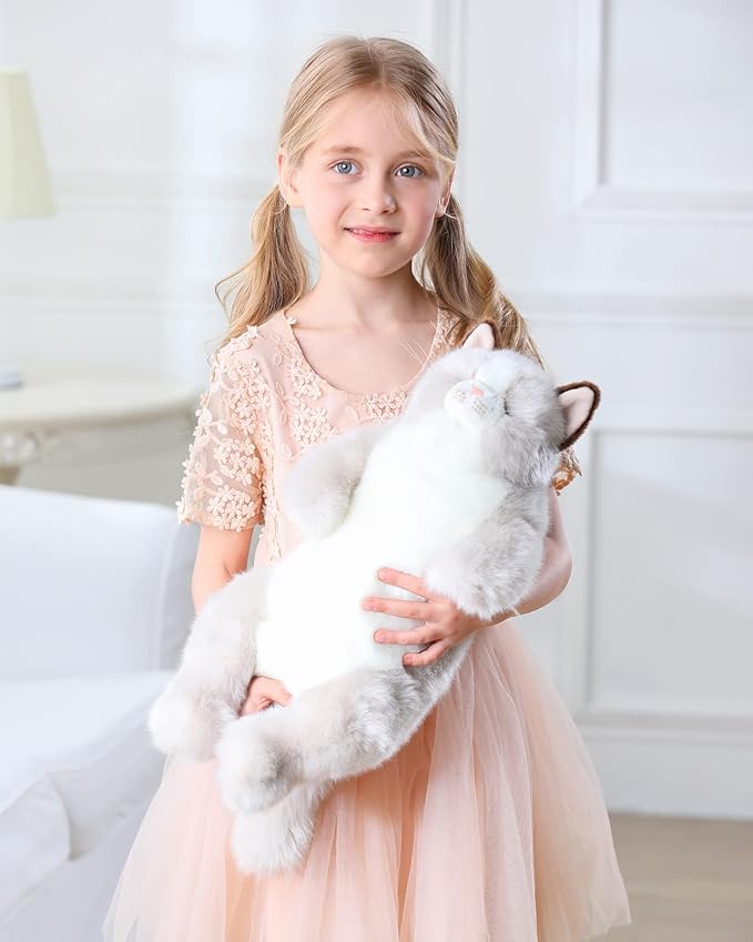 CU-MATE 20" Length Adorable Stuffed Animals Cat -Handmade Plush Soft Cat -Present Gift for Boys/Girls (Grey Ragdoll Cat)