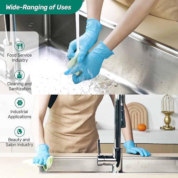 Kebada Nitrile Gloves D1, Nitrile Disposable Gloves for Cleaning, Food Prep, Industrial Grade, Non-Sterile, Food Safe, Powder & Latex Free, Touchscreen, Blue, 1000 CT, Large (Made in Vietnam)