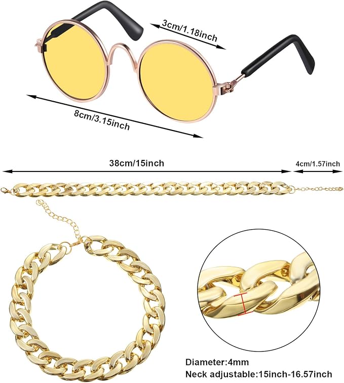 Weewooday 7 Pcs Dog Sunglasses Cats Sunglasses with 2 Gold Chain Retro Round Metal Glasses Funny Cute Cosplay Costume for Small Pet(Vivid Colors,Lovely Style)