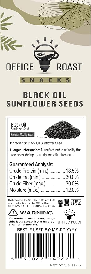Office Roast Premium Black Sunflower Seeds – | 2 LB Bulk Value Pack | Natural Wild Bird Seed for Backyard Feeders, High-Energy Food for Songbirds