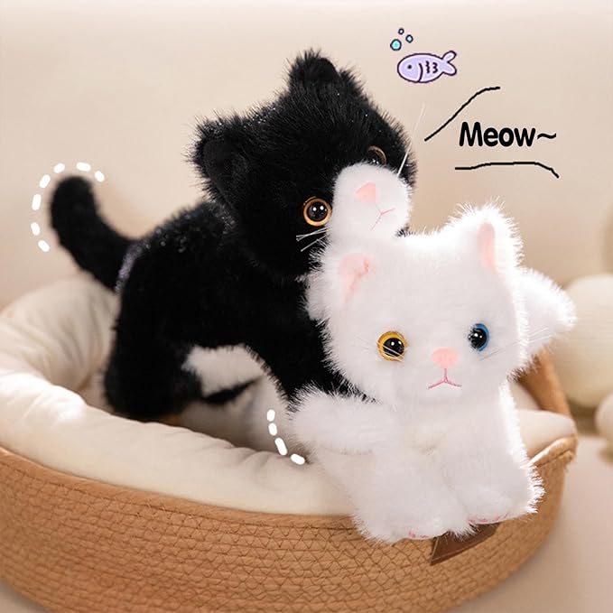 PEACH CAT Cat Stuffed Animal 12" Realistic Kitten Plushies Soft Plush Toys Gifts for Kids Black