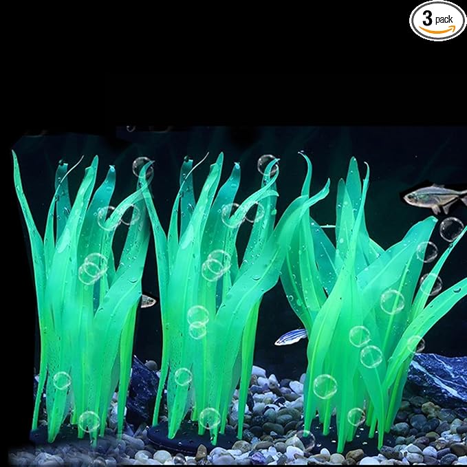 3Pcs Soft Silicone Aquarium Plants Set Glowing Kelp Fish Tank Plants Decor Artificial Green Aquarium Plant Simulation Artificial Water Grass for Fish Tank,7.08in9.84in16.9in